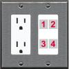 RiteAV Custom 4 Port Custom Wall Plate, Outlet, Stainless/White, Choose HDMI Coax 3.5mm Banana Cat5/6 Phone RCA Speaker Toslink USB view 1