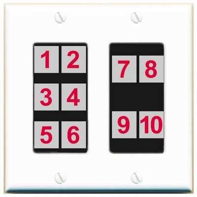 RiteAV Custom Wall Plate 10 Port, 2 Gang, White/Black, Choose HDMI Coax 3.5mm Banana Cat5/6 Phone RCA Speaker Toslink USB
