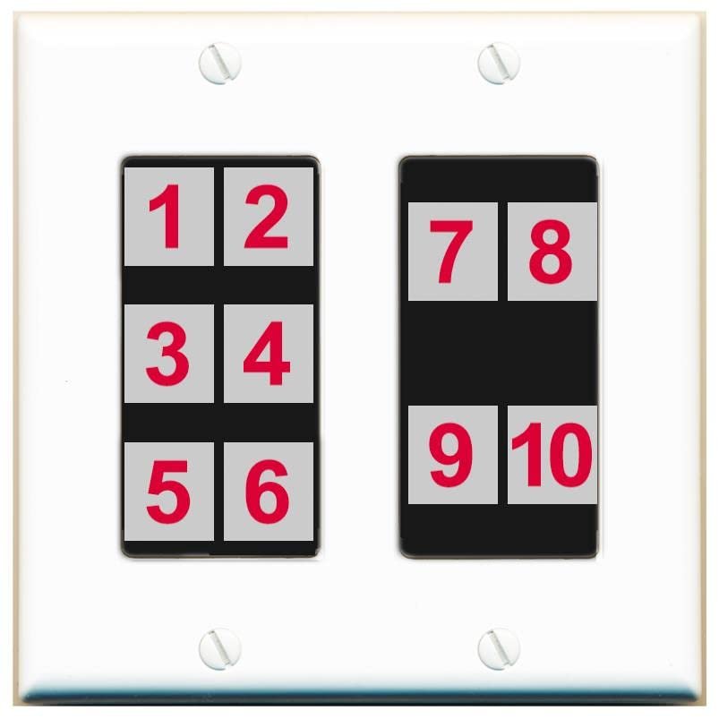 RiteAV Custom Wall Plate 10 Port, 2 Gang, White/Black, Choose HDMI Coax 3.5mm Banana Cat5/6 Phone RCA Speaker Toslink USB