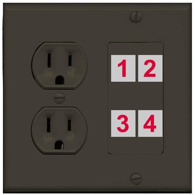 RiteAV Custom 4 Port Custom Wall Plate, Round Outlet, Brown/Brown, Choose HDMI Coax 3.5mm Banana Cat5/6 Phone RCA Speaker Toslink USB