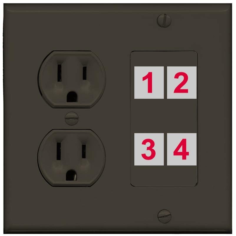 RiteAV Custom 4 Port Custom Wall Plate, Round Outlet, Brown/Brown, Choose HDMI Coax 3.5mm Banana Cat5/6 Phone RCA Speaker Toslink USB
