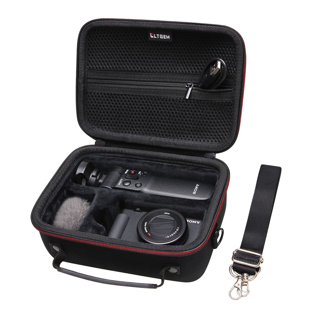 LTGEM Camera Case Compatible with Sony ZV-1F / ZV-1 / ZV-1 II Vlog Digital Camera, Tripod, Microphone and Vlogger Accessory Kit with Shoulder Strap, Black