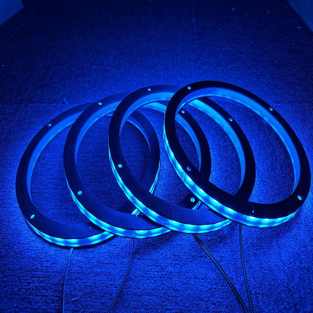 4PCS 8" RGB Car LED Speaker Ring Lights Coxial Speaker Lights Decorative Light Kit Spacer Ring Light Bluetooth App and RF Remote Controlled