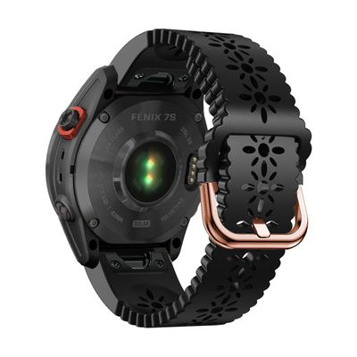 Abanen Lace Silicone Watch Bands for Garmin Fenix 8 43mm / epix Pro 42mm / Fenix 7S / 6S /5S, Quick Fit 20 Soft Silicone Sport Hollowed-out Slim Wrist Strap for Instinct 2S / Instinct E 40mm (Black)