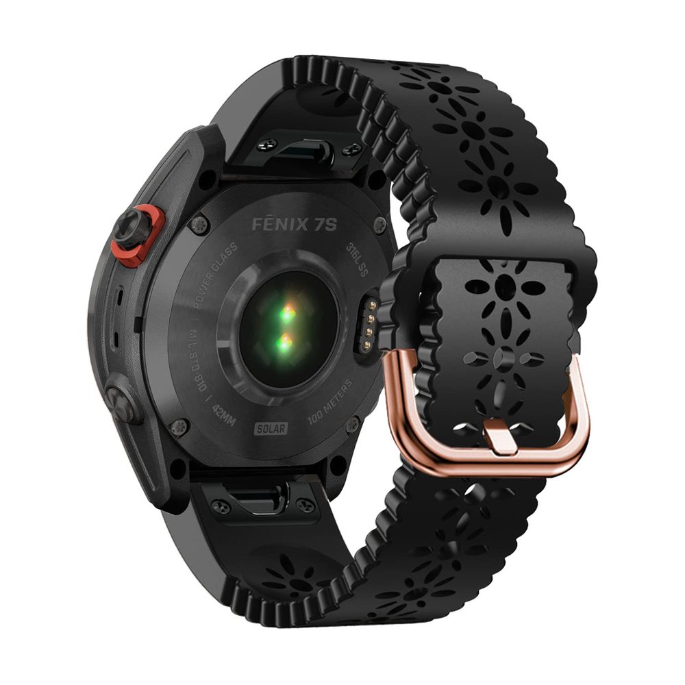 Abanen Lace Silicone Watch Bands for Garmin Fenix 8 43mm / epix Pro 42mm / Fenix 7S / 6S /5S, Quick Fit 20 Soft Silicone Sport Hollowed-out Slim Wrist Strap for Instinct 2S / Instinct E 40mm (Black)