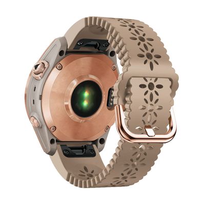 Abanen Lace Silicone Watch Bands for Garmin Fenix 8 43mm / epix Pro 42mm / Fenix 7S / 6S /5S, Quick Fit 20 Soft Silicone Sport Hollowed-out Slim Wrist Strap for Instinct 2S / Instinct E 40mm (Milk Tea)