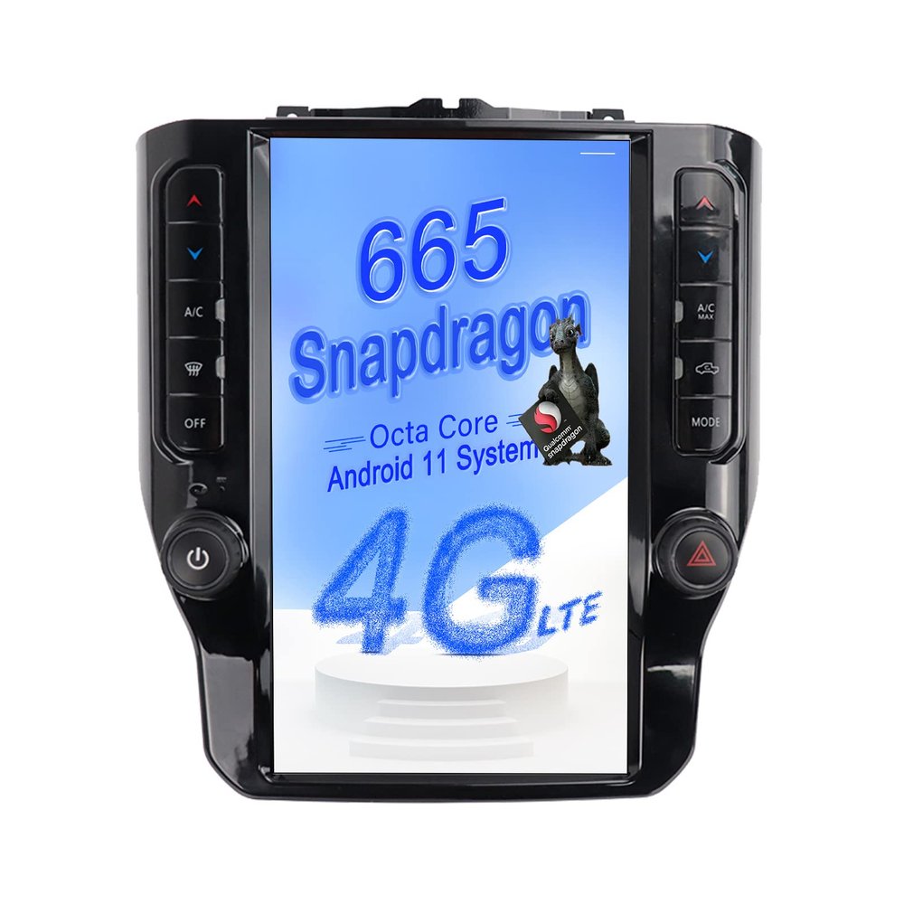 ZWNAV Qualcomm Android 11 Car Radio Upgrade for Dodge RAM 1500 2500 3500 2019 2020 2021 Trucks Stereo Replacement Tesla Style Touch Screen Carplay Android Auto Multimedia Player GPS Navigation Unit