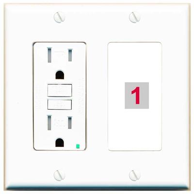 RiteAV Custom Wall Plate 1 Port, GFCI, White/White, Choose HDMI Coax 3.5mm Banana Cat5/6 Phone RCA Speaker Toslink USB