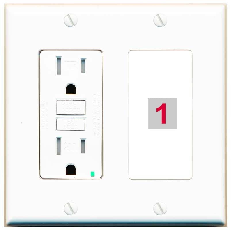 RiteAV Custom Wall Plate 1 Port, GFCI, White/White, Choose HDMI Coax 3.5mm Banana Cat5/6 Phone RCA Speaker Toslink USB
