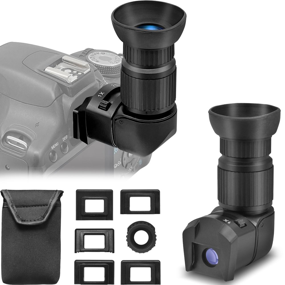 Tydeux Right Angle Viewfinder - 360Rotating and 1X/2.5X Magnification Camera Viewfinder with 6 Mounting Adapters for DSLR Camera Such as Canon, Nikon, Pentax, Minolta, Dynax, Samsung