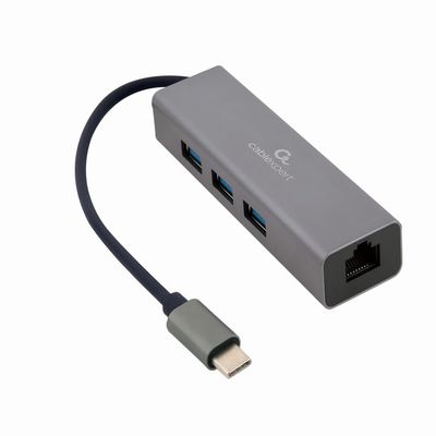 GEMBIRD USB-C GIGABIT Network Adapter with 3-Port USB 3.1 HUB
