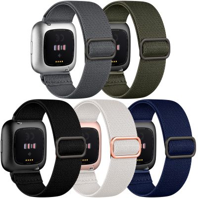 DaQin 5 Pack Elastic Sport Nylon Band Compatible with Fitbit Versa/Versa Lite/SE/Fitbit Versa 2 Bands for Men Women, Adjustable Stretchy Solo Loop Wristband for Fitbit Versa 2 Bands of Smartwatch