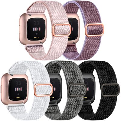 DaQin Elastic Sport Nylon Band Compatible with Fitbit Versa 2 Watch Bands Women Men, 5 Pack Adjustable Stretchy Solo Loop Wristband for Versa/Versa Lite/SE/Fitbit Versa 2 Bands Women of Smartwatch