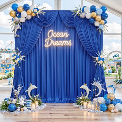 10ft x 8ft Wrinkle Free Royal Blue Backdrop Curtains for Parties, Polyester Photography Backdrop Drapes Back Drop Cloth for Baby Shower Photoshoot Engagement Wedding Birthday Photography Background
