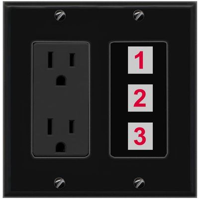 RiteAV Custom Wall Plate 3 Port, Outlet, Black/Black, Choose HDMI Coax 3.5mm Banana Cat5/6 Phone RCA Speaker Toslink USB
