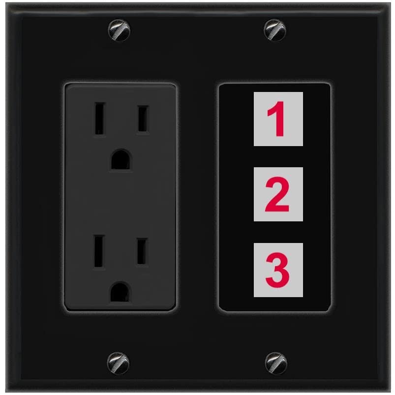 RiteAV Custom Wall Plate 3 Port, Outlet, Black/Black, Choose HDMI Coax 3.5mm Banana Cat5/6 Phone RCA Speaker Toslink USB