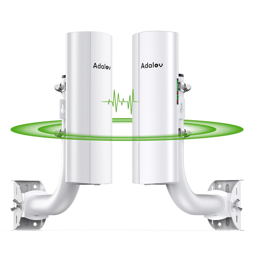 AdaLov CPE366 Gigabit Wireless Bridge with Mounts, 5.8G Point to Point WiFi Bridges, Outdoor 3KM Network Extension, Network Sharing for Barn, Garage, Farm, CCTV/IP Camera, Compatible with Starlink