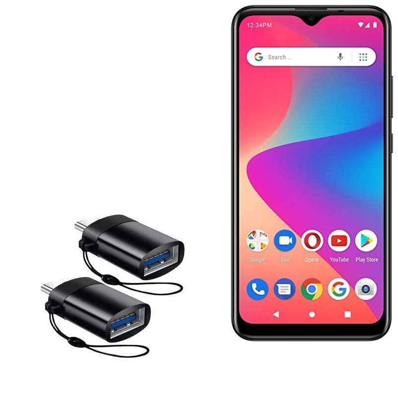 BoxWave Cable Compatible with BLU G50 Plus - USB-C to A PortChanger (2-Pack), USB Type-C OTG USB Portable Keychain - Slate Black