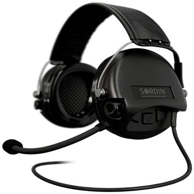 Sordin MIL CC Ear Muffs - 75332-S - Military Ear Defenders w/Radio Connection, Microphone & Leather Headband - Black