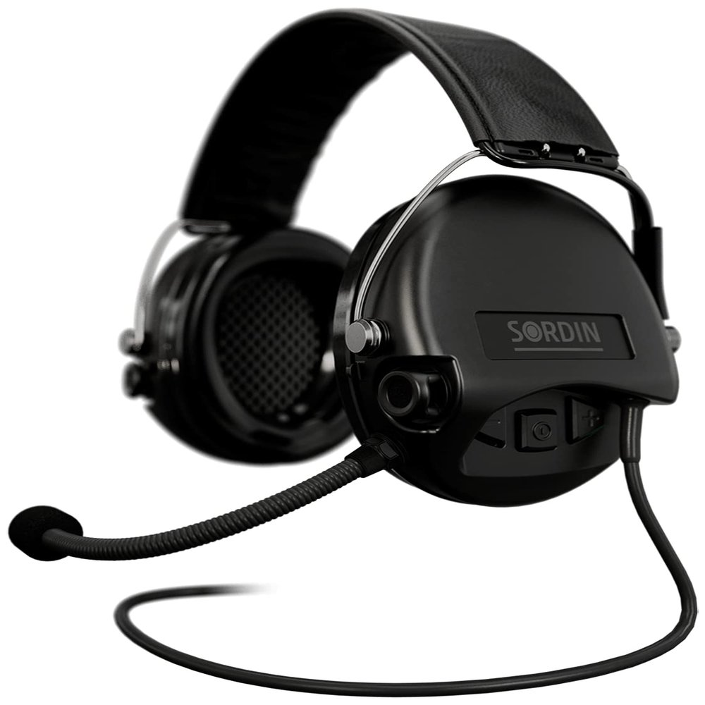 Sordin MIL CC Ear Muffs - 75332-S - Military Ear Defenders w/Radio Connection, Microphone & Leather Headband - Black