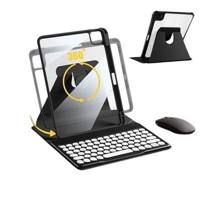 AnMengXinLing Keyboard Case for iPad 11 inch 2025(A16)/iPad 10 2022 with Mouse, 360 Rotatable Case with Keyboard,Clear Cover with Pencil Holder Round Key Keyboard (Black)