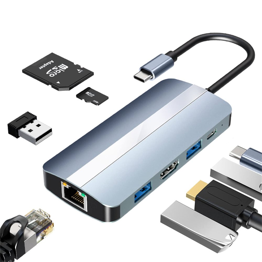 JZ USB C Laptop Docking Station, 8 in 1 Laptop Hub USB Type-C to HDMI | RJ45 | 2*USB 2.0&USB 3.0 | TF&SD Card | PD Fast Charging for iPhone,MacBook,iPad,Samsung,Dell,HP and More Type C Tablet PC Phone