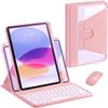 AnMengXinLing Keyboard Case for iPad 11 inch 2025(A16)/iPad 10 2022 with Mouse, 360 Rotatable Case with Keyboard,Clear Cover with Pencil Holder Round Key Keyboard (Pink) view 1