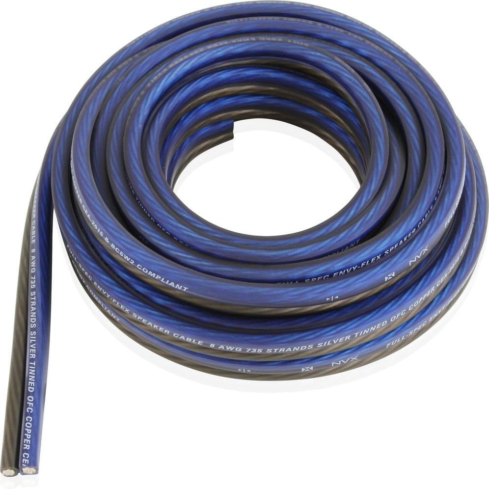 NVX Professional Grade OFC True Spec 8 Gauge Speaker Cable, 20 Ft (100% Oxygen-Free Copper) [XWS0820]