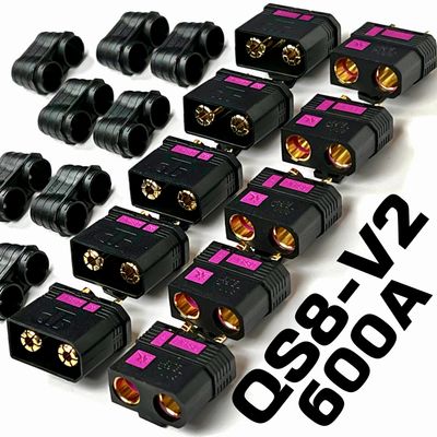Perfect Pass QS8-V2 Anti-Spark Connector Set (5 Pack) Male & Female + Wire Covers (4pc x 5) / New and Improved Version of QS8-S Connector / 600A Burst/Gold Plated 8MM Bullets QS8-V2!