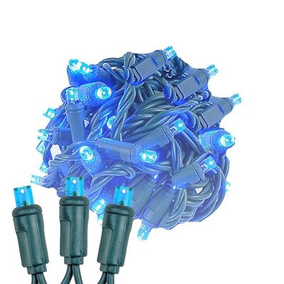 Novelty Lights 25 Feet 50 LED True Twinkle Blue Outdoor Christmas String, 100% Twinkle 5mm LED Lights on Green Wire, Commercial Grade UL Listed, Connectable End to End