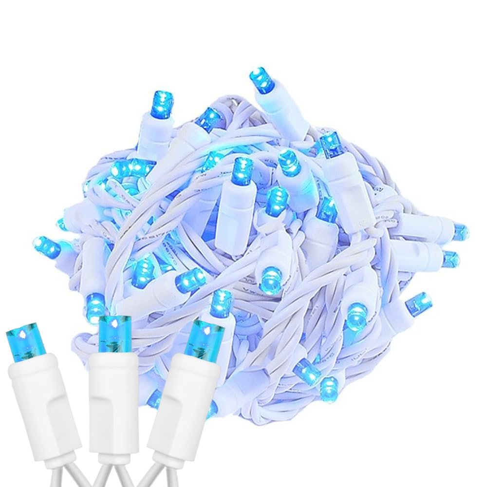 Novelty Lights 25ft Christmas String Lights, 50 Teal LED Bulbs on White Wire, 6" Spacing, Connectable Indoor Outdoor Commercial Grade Lighting for Holidays Patio Weddings