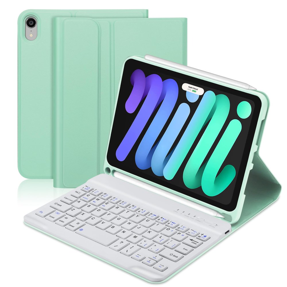 BORIYUAN iPad mini 6 Keyboard Case 2021, Detachable Wireless Bluetooth Keyboard Slim Folio Smart Cover with Build-in Pencil Holder for iPad mini 6th Generation 8.3 inch  Light Green