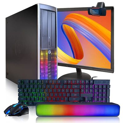 HP Elite RGB Desktop Computer PC, Intel Core i7 up to 3.8GHz, 16G RAM, 512G SSD, New 22 inch FHD LED Monitor, RGB Keyboard and Mouse, RGB BT Sound Bar, Webcam, WiFi, BT 5.0, Windows 11 (Renewed)