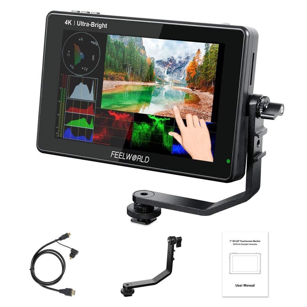 FEELWORLD LUT7 7 Inch Field Monitor 4K 1920x1200 Ultra Bright 2200nit Touch Screen Camera DSLR Video Assist 3D Lut Waveform Vectorscope Input 8.4V DC Output Tilt Arm (LUT7 7 HDMI)