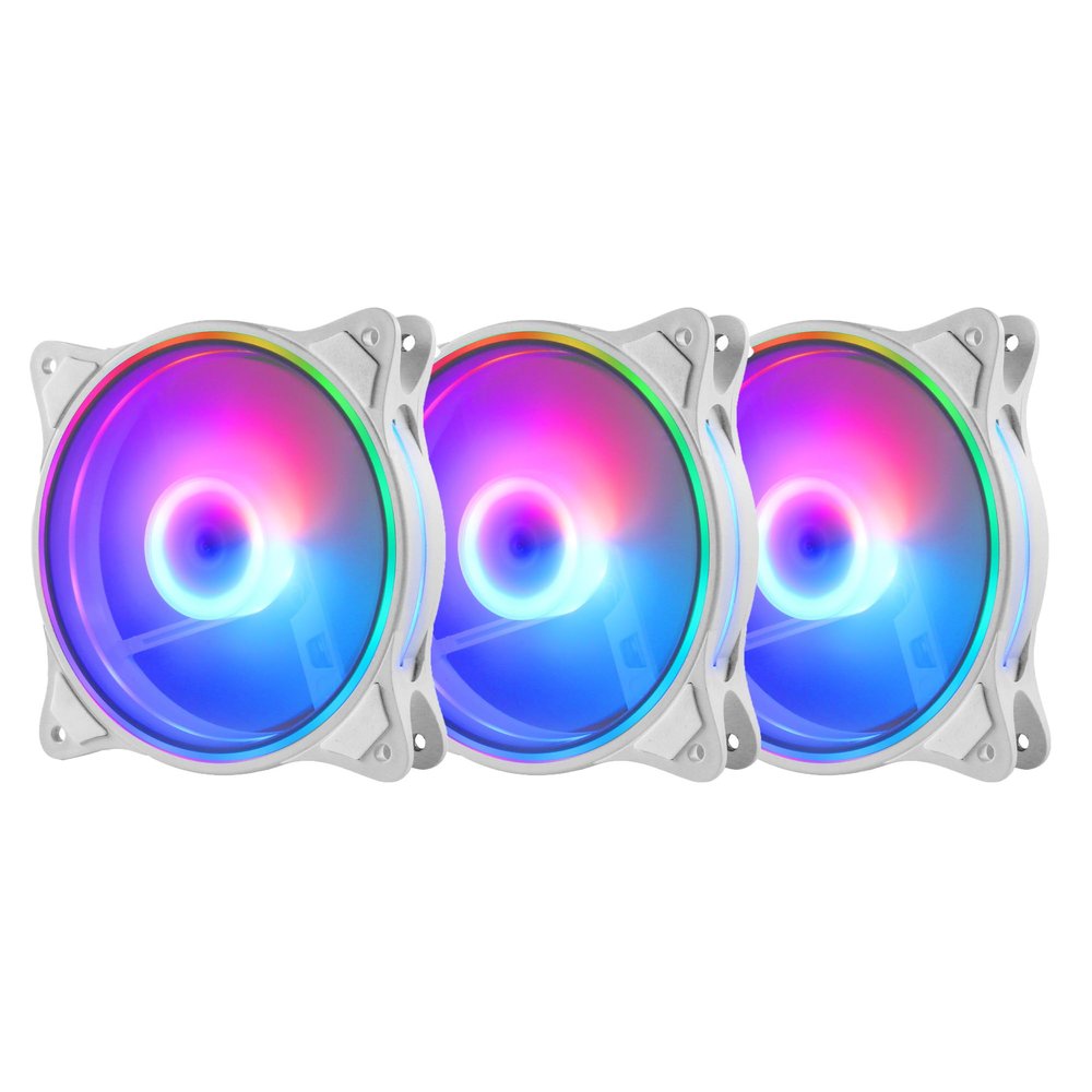 120mm White LED PC Fans 3Pack - High Airflow RGB Gaming Fan 4Pin PWM & 5V 3PIN Addressable, 800-1800RPM Quiet Cooling Triple Light Loop Motherboard Aura SYNC for Computer Case/Liquid Radiators