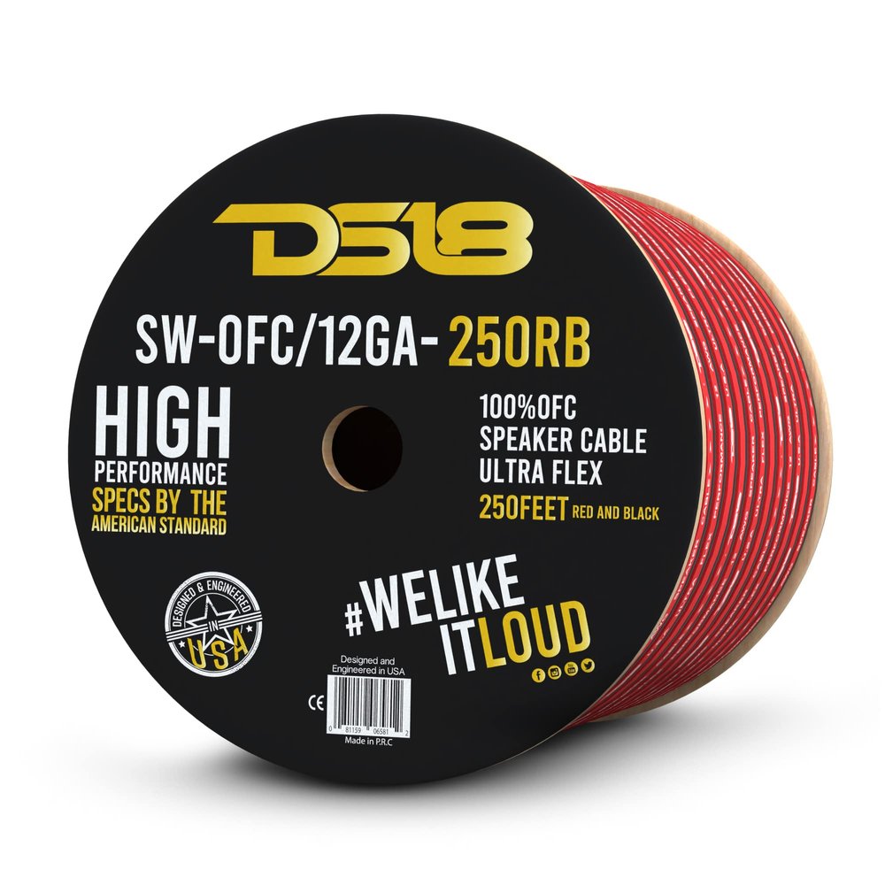 DS18 SW-OFC12GA-250RB OFC 12-GA Speaker Wire 250 Feet Ultra Flex 100% Oxygen Free Copper - Great Use for Car Speakers Stereos and Home Theater Speakers