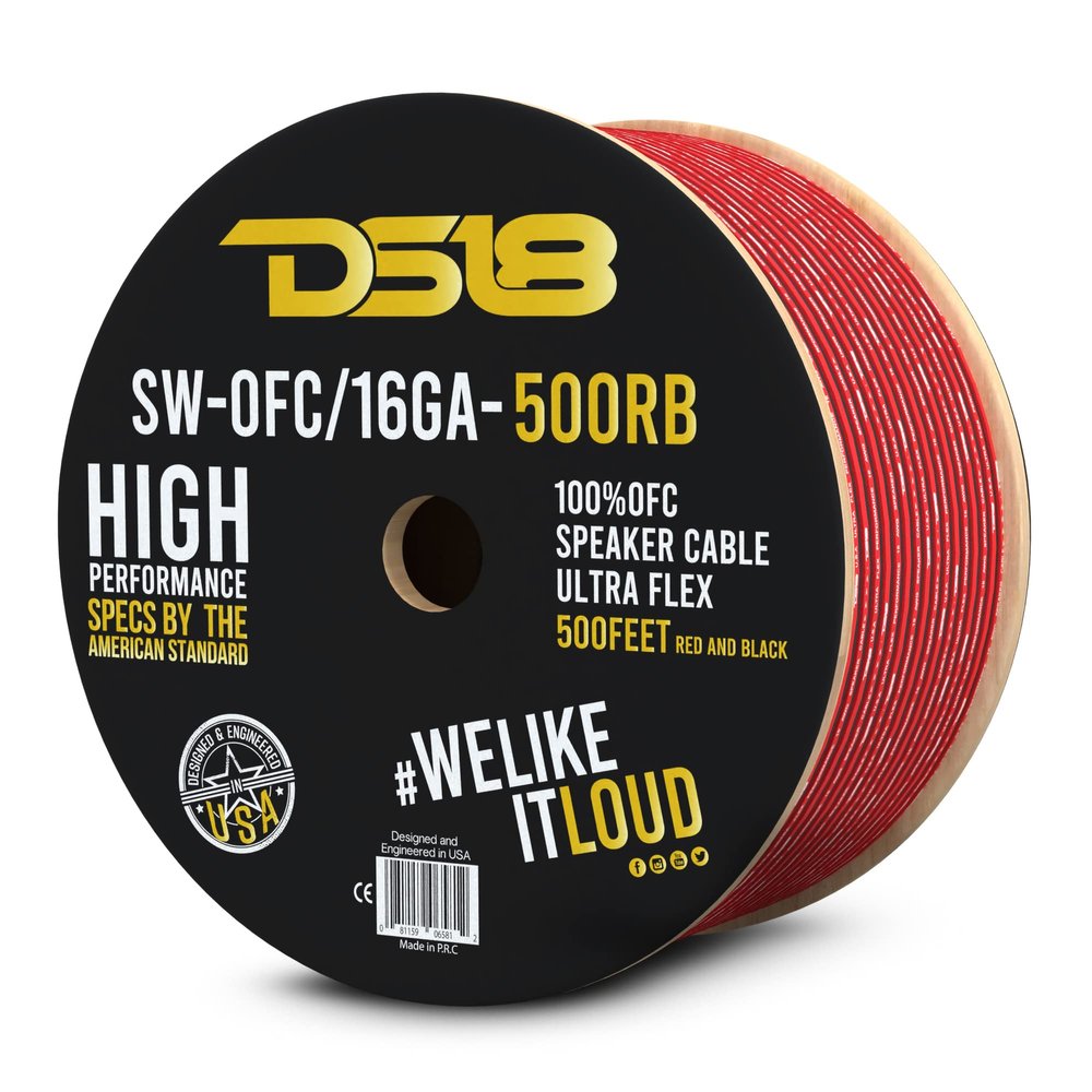 DS18 SW-OFC16GA-500RB OFC 16-GA Speaker Wire 500 Feet Ultra Flex 100% Oxygen Free Copper - Great Use for Car Speakers Stereos and Home Theater Speakers