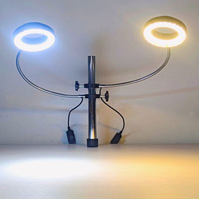 360 Rotation Gooseneck Cold Warm Ring Light, 64 144 LED Light Universal Adjustable Snake Pipe Lamp for 25mm 32mm Stand Arm Industrial Stereo Repair Soldering Jewelry Microscope (144 Cold LED)