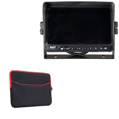 BoxWave Case Compatible with BOYO Vision VTM9003QFHD - SoftSuit with Pocket, Soft Pouch Neoprene Cover Sleeve Zipper Pocket - Jet Black with Red Trim