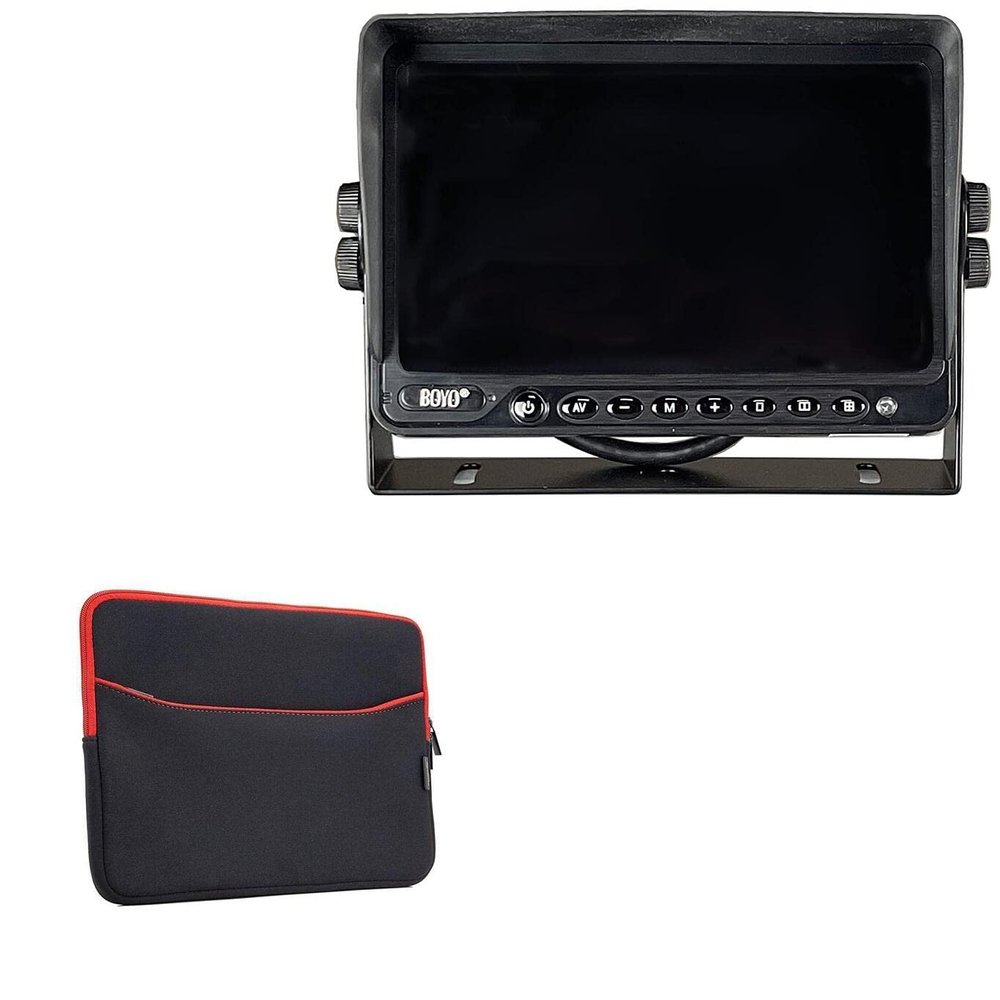 BoxWave Case Compatible with BOYO Vision VTM9003QFHD - SoftSuit with Pocket, Soft Pouch Neoprene Cover Sleeve Zipper Pocket - Jet Black with Red Trim