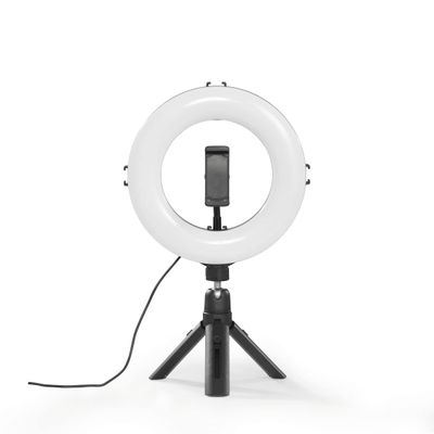 Hama 8 Inch LED Ring Light with Tripod Mobile Phone Holder, 21 cm Diameter, Dimmable, Adjustable Color Temperature, USB Powered, Black