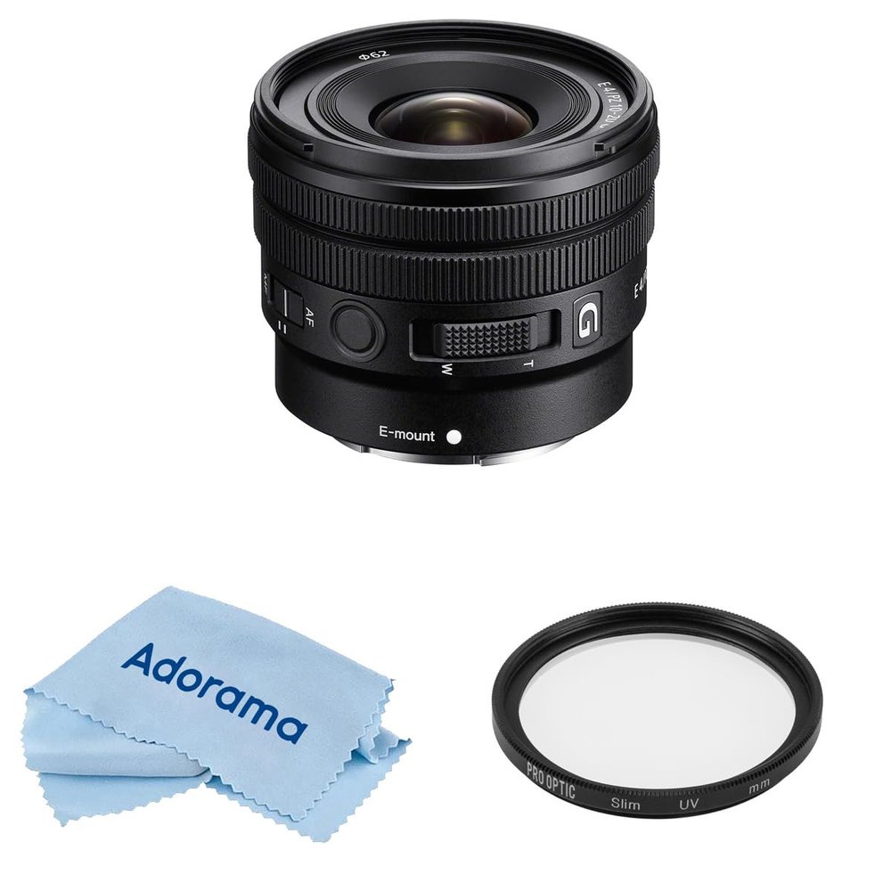 Sony E 10-20mm f/4 PZ G Lens for Sony E, Bundle with ProOptic Pro Digital 62mm Multi Coated UV Slim Filter, Cleaning Cloth