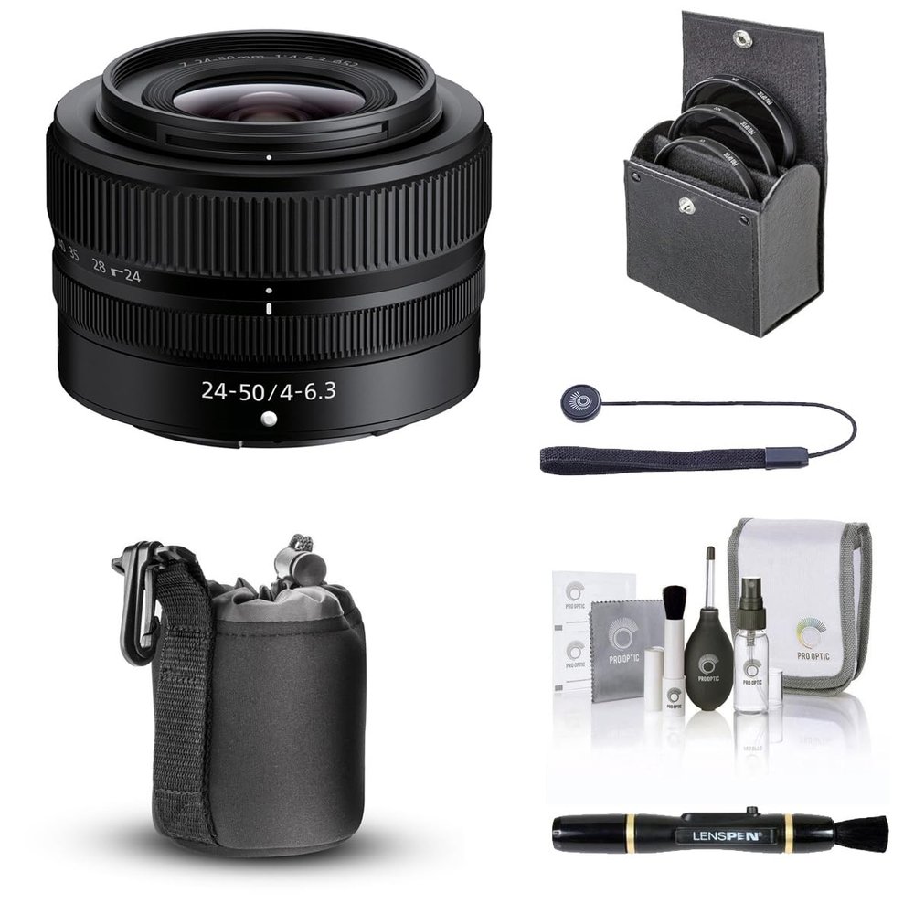 Nikon NIKKOR Z 24-50mm f/4-6.3 Lens, Bundle with Bower 52mm Video Filter Kit, Lens Pouch, Lens Cleaner, Cleaning Kit, Universal Lens Cap Tether