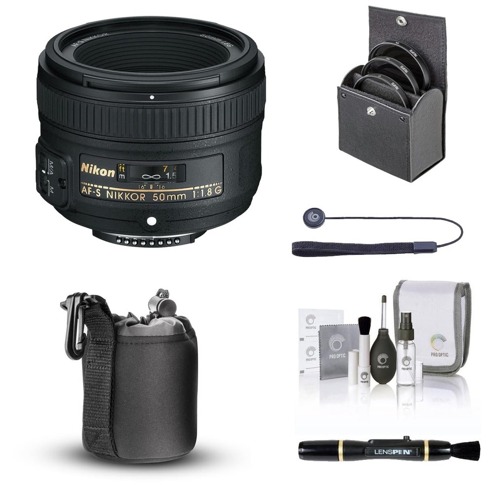 Nikon 50mm f/1.8G AF-S NIKKOR Lens, Bundle with ProOptic 58mm Filter Kit, Lens Case, Lens Cleaner, Cleaning Kit, Lens Cap Tether