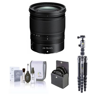Nikon NIKKOR Z 24-70mm f/4 S Lens, Bundle with Vanguard VEO 3 GO 235AB 23mm 5-Section Aluminum Travel Tripod with T-50 Ball Head, 72mm Filter Kit, Cleaning Kit
