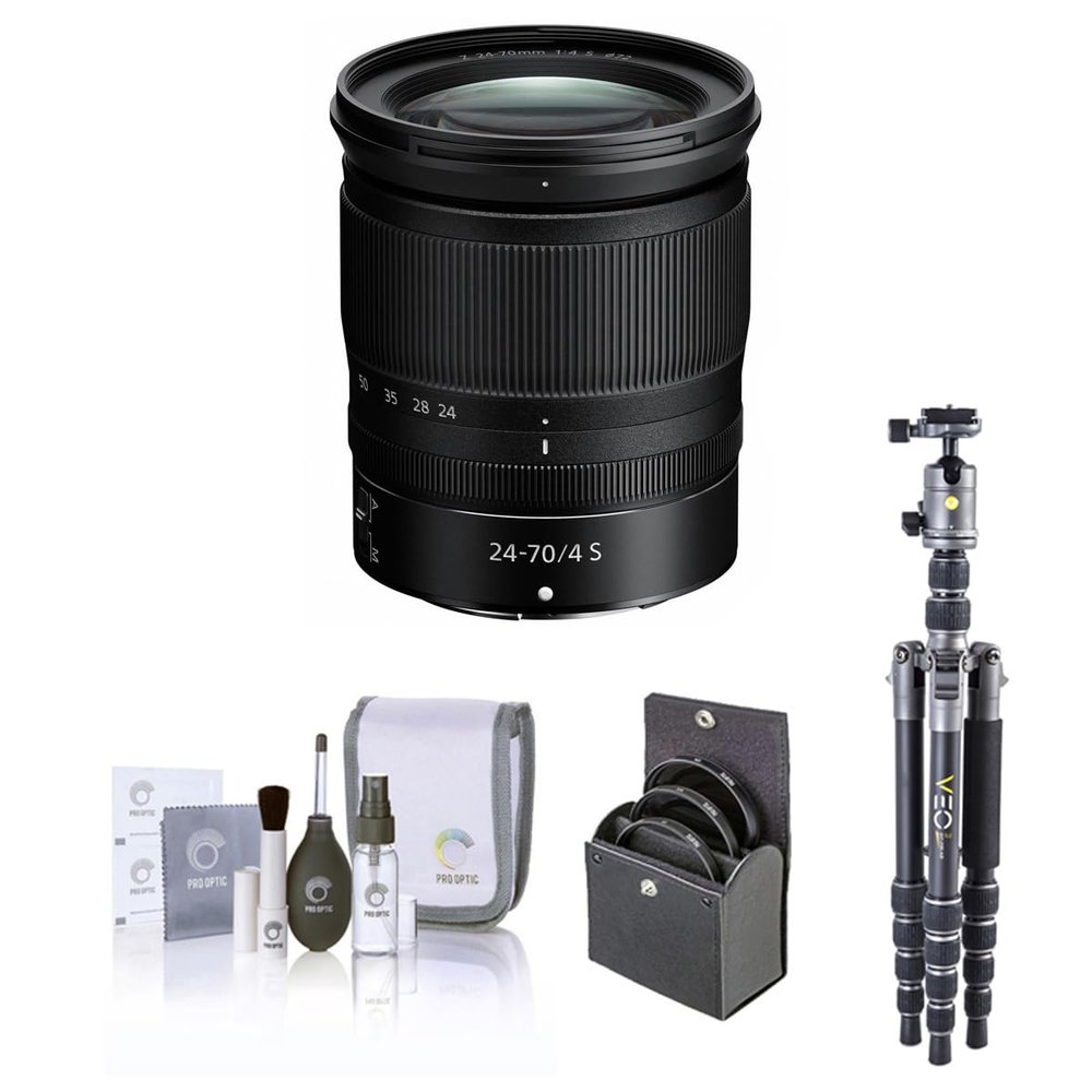 Nikon NIKKOR Z 24-70mm f/4 S Lens, Bundle with Vanguard VEO 3 GO 235AB 23mm 5-Section Aluminum Travel Tripod with T-50 Ball Head, 72mm Filter Kit, Cleaning Kit