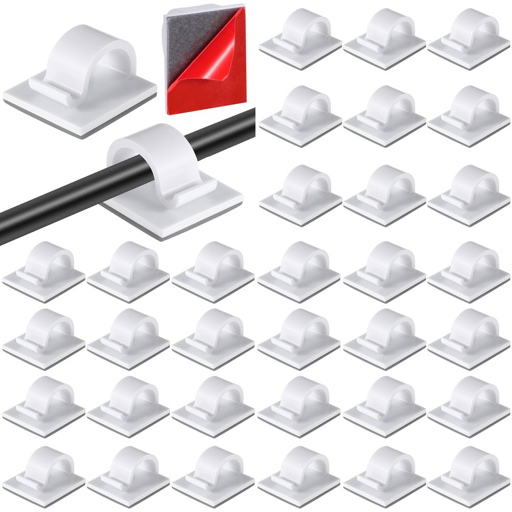 120 Pieces Cable Clips Self Adhesive Wire Light Clips Cable Organizer Cable Wire Management Holder for Home Office Car Desk Nightstand Outdoors Light (White,Large)
