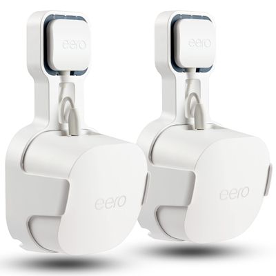 PETIMETI Wall Mount Holder for EERO 6+ Mesh WiFi System, Space Saving Outlet Wall Mount Bracket for EERO 6+ Router with Cord Management and Easily Moved(2 Pack)