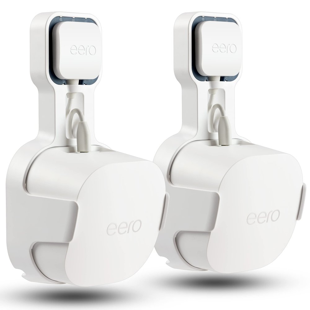 PETIMETI Wall Mount Holder for EERO 6+ Mesh WiFi System, Space Saving Outlet Wall Mount Bracket for EERO 6+ Router with Cord Management and Easily Moved(2 Pack)