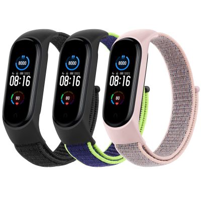 Amzpas Nylon Bands for Xiaomi Mi Band 5/ Mi Band 6, 3 Pack Soft Cloth Watch Straps for Amazfit Band 5/ Band 6, Adjustable Breathable Replacement Wristbands for Women Men